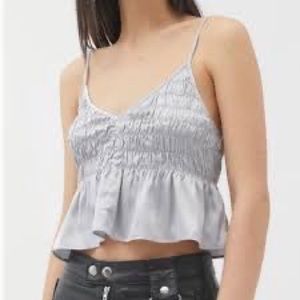 Urban Outfitters Cleo Tank Top Satin Smocked Peplum V-Neck Cami Women’s Large
